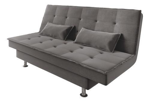 Maxflex saloma sofá cama bicama 3 lugares R5 031 com 2 almofadas em tecido veludo cinza