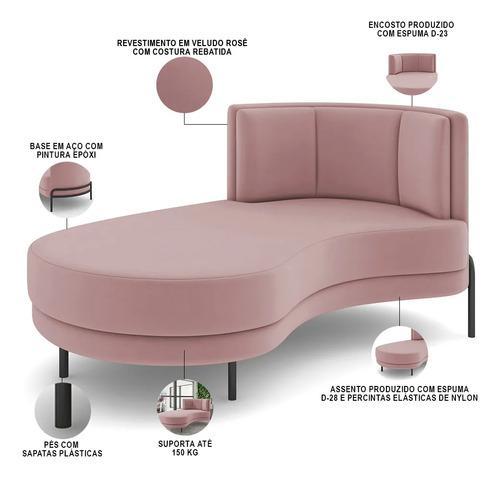 Sofá Chaise Longue Sala De Estar Living Lucca Esquerdo D02 Veludo Rosê C-305