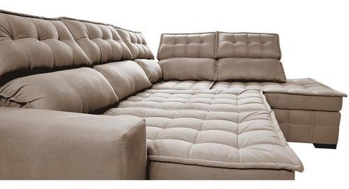 Sofá De Canto Dir 2,65x2,30 Retrátil Pocket Cama Inbox Nobre Cor Bege